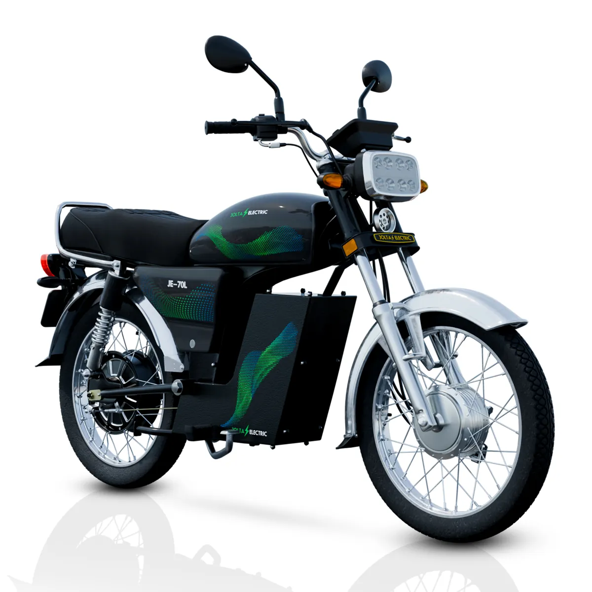 JE-70L Fury electric motorcycle, three-quarter