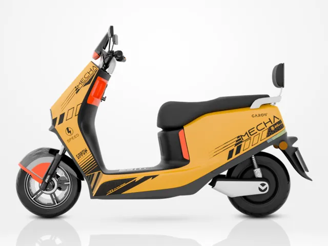 Mecha electric scooty, yellow, side view