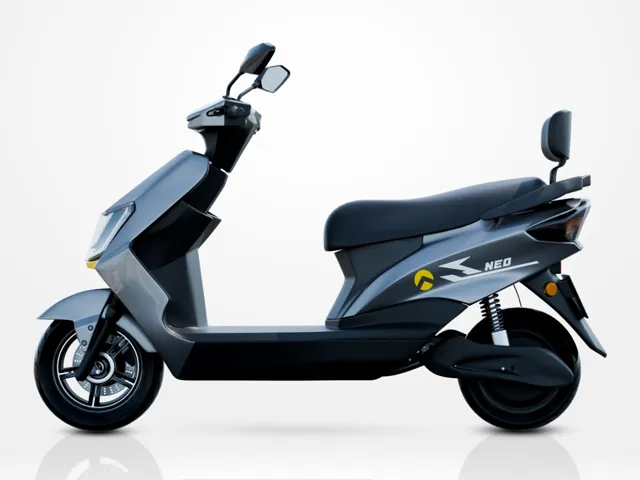 Neo electric scooty, silver grey, side view