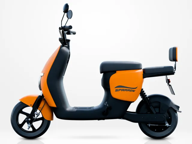 Sparrow electric scooty, orange, side view