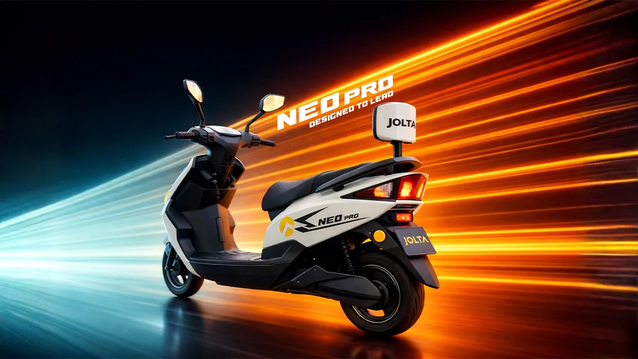 Jolta Neo Pro electric scooty in white. Designed to lead.