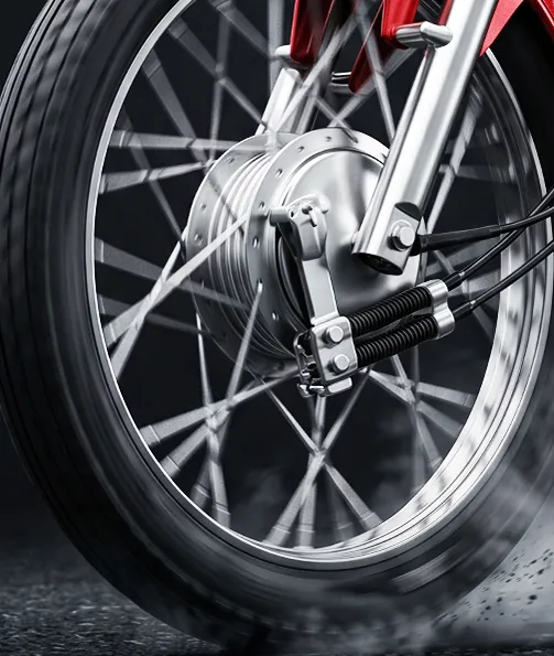 The JE-100L Thunder's front wheel and drum brake