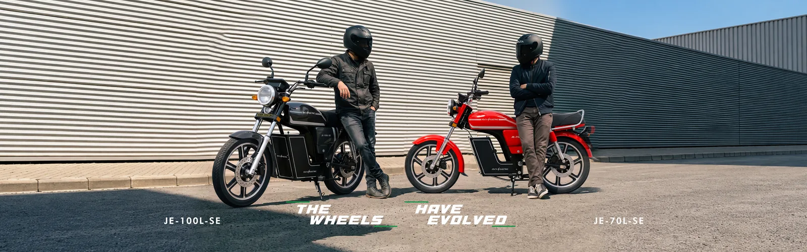 Jolta JE-100L SE and JE-70L SE electric motorcycles with alloy wheels